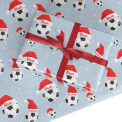 Personalised Christmas Football Santa Hat Wrapping Paper