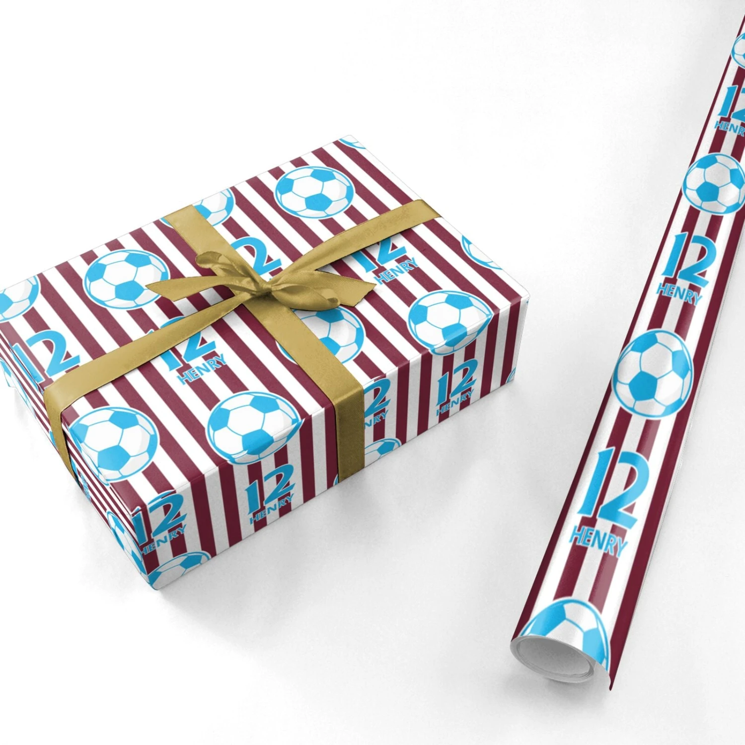 Personalised Claret And Blue Football Wrapping Paper - Image 3
