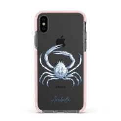 Personalised Crab IPhone Case -Wrap & Case Store Personalised Crab Apple iPhone Xs Impact Case Pink Edge on Black Phone