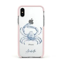 Personalised Crab IPhone Case -Wrap & Case Store Personalised Crab Apple iPhone Xs Impact Case Pink Edge on Silver Phone