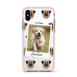 Personalised Dog Photo IPhone Case -Wrap & Case Store Personalised Dog Photo Apple iPhone Xs Impact Case Pink Edge on Silver Phone