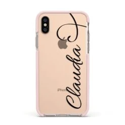 Personalised Heart Name IPhone Case -Wrap & Case Store Personalised Heart Name Apple iPhone Xs Impact Case Pink Edge on Gold Phone