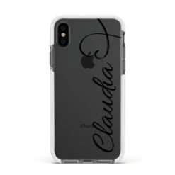Personalised Heart Name IPhone Case -Wrap & Case Store Personalised Heart Name Apple iPhone Xs Impact Case White Edge on Black Phone