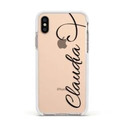 Personalised Heart Name IPhone Case -Wrap & Case Store Personalised Heart Name Apple iPhone Xs Impact Case White Edge on Gold Phone