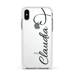 Personalised Heart Name IPhone Case -Wrap & Case Store Personalised Heart Name Apple iPhone Xs Impact Case White Edge on Silver Phone