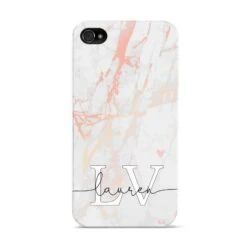 Personalised Initial Pink Marble IPhone Case -Wrap & Case Store Personalised Initial Pink Marble Apple iPhone 4s Case