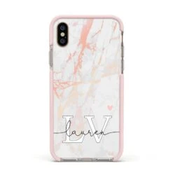 Personalised Initial Pink Marble IPhone Case -Wrap & Case Store Personalised Initial Pink Marble Apple iPhone Xs Impact Case Pink Edge on Gold Phone