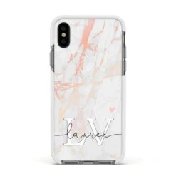 Personalised Initial Pink Marble IPhone Case -Wrap & Case Store Personalised Initial Pink Marble Apple iPhone Xs Impact Case White Edge on Black Phone