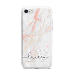 Personalised Initial Pink Marble IPhone Case -Wrap & Case Store Personalised Initial Pink Marble iPhone 7 Bumper Case on Silver iPhone
