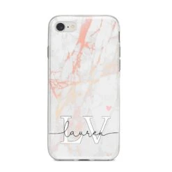 Personalised Initial Pink Marble IPhone Case -Wrap & Case Store Personalised Initial Pink Marble iPhone 8 Bumper Case on Silver iPhone