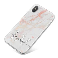 Personalised Initial Pink Marble IPhone Case -Wrap & Case Store Personalised Initial Pink Marble iPhone X Bumper Case on Silver iPhone