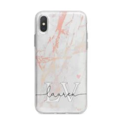 Personalised Initial Pink Marble IPhone Case -Wrap & Case Store Personalised Initial Pink Marble iPhone X Bumper Case on Silver iPhone Alternative Image 1