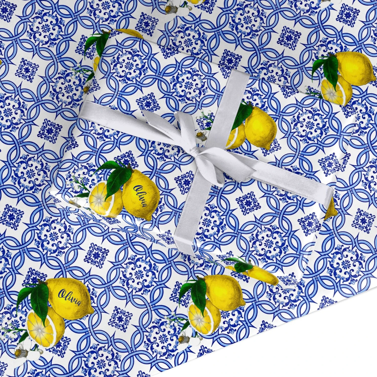 Personalised Mediterranean Tiles And Lemons Wrapping Paper