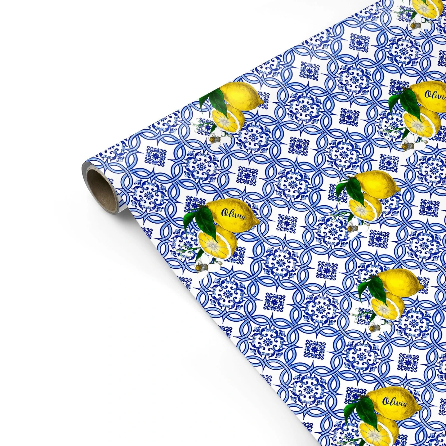 Personalised Mediterranean Tiles And Lemons Wrapping Paper - Image 2