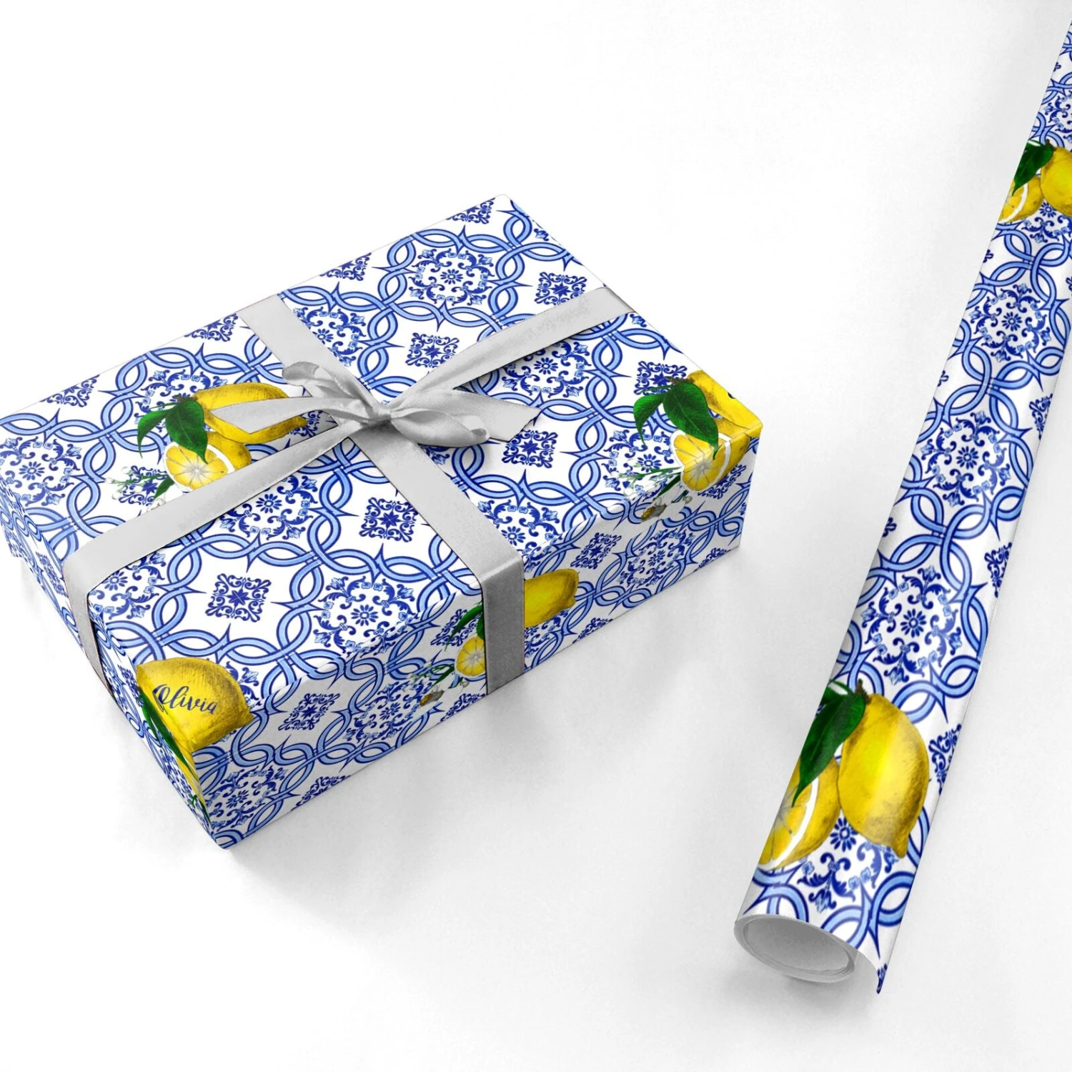 Personalised Mediterranean Tiles And Lemons Wrapping Paper - Image 3