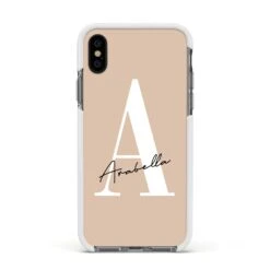 Personalised Nude Colour Initial IPhone Case -Wrap & Case Store Personalised Nude Colour Initial Apple iPhone Xs Impact Case White Edge on Black Phone
