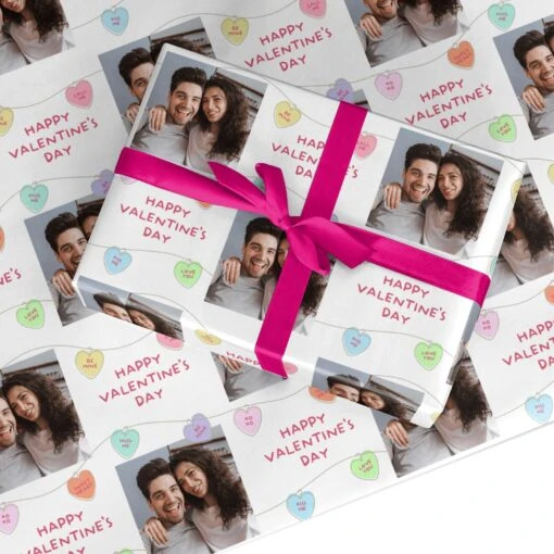 Personalised Photo Candy Hearts Valentines Wrapping Paper
