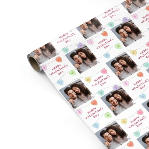 Personalised Photo Candy Hearts Valentines Wrapping Paper - Image 2