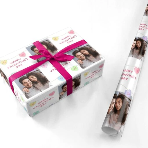 Personalised Photo Candy Hearts Valentines Wrapping Paper - Image 3