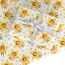 Personalised Photo Face Christmas Star Wrapping Paper