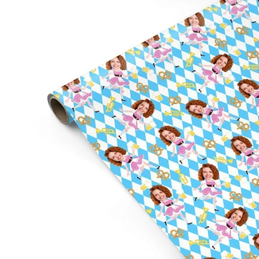Personalised Photo Face Dirndl Oktoberfest Wrapping Paper - Image 2
