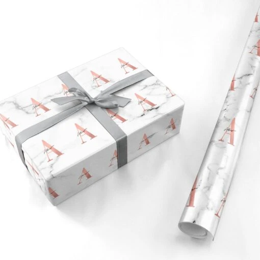 Personalised Signature Rose Gold Marble Wrapping Paper - Image 3