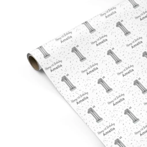 Personalised Silver Number Balloon Wrapping Paper - Image 2