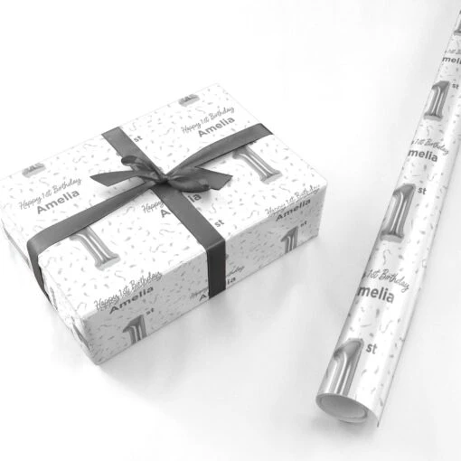 Personalised Silver Number Balloon Wrapping Paper - Image 3