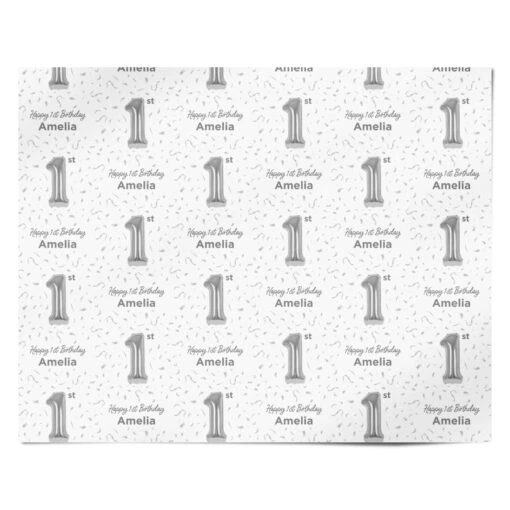 Personalised Silver Number Balloon Wrapping Paper - Image 4