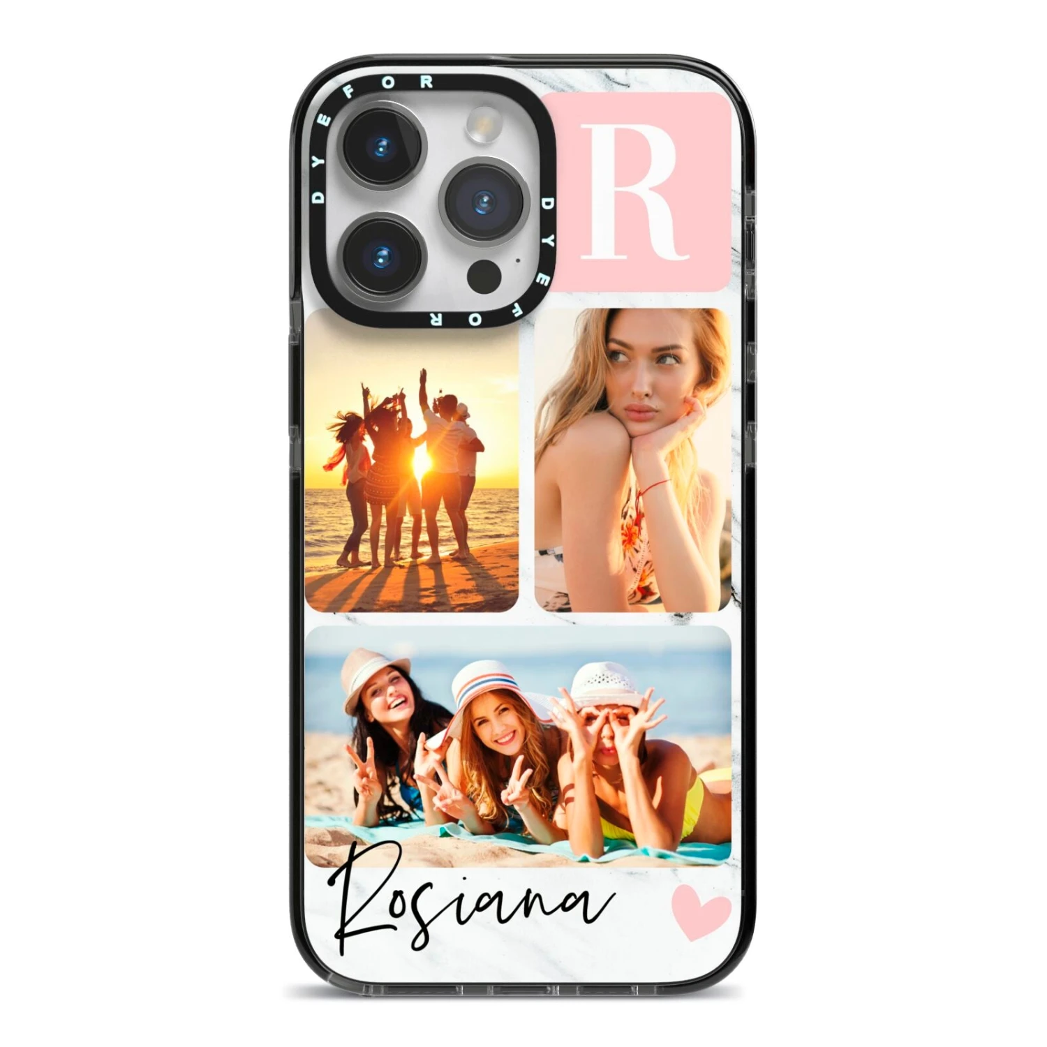 Personalised Three Photo Marble Name IPhone Case