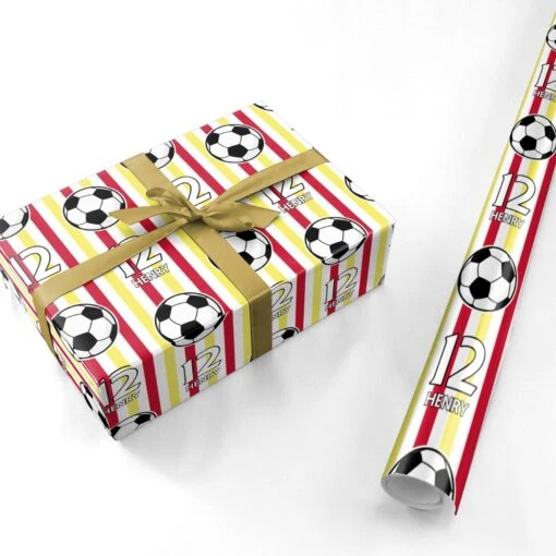 Personalised Yellow And Red Football Wrapping Paper - Image 3
