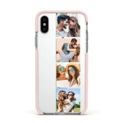 Photo Strip Montage Upload IPhone Case -Wrap & Case Store Photo Strip Montage Upload Apple iPhone Xs Impact Case Pink Edge on Silver Phone