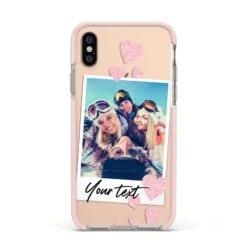 Photo With Text IPhone Case -Wrap & Case Store Photo with Text Apple iPhone Xs Impact Case Pink Edge on Gold Phone