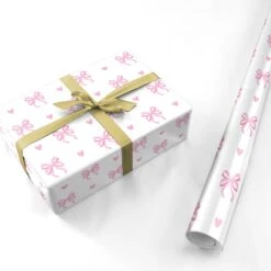 Pink Bow And Heart Wrapping Paper -Wrap & Case Store Pink Bow and Heart Personalised Wrapping Paper