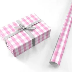 Pink Gingham Check Wrapping Paper -Wrap & Case Store Pink Gingham Check Personalised Wrapping Paper