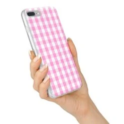 Pink Gingham Check IPhone Case -Wrap & Case Store Pink Gingham Check iPhone 7 Plus Bumper Case on Silver iPhone Alternative Image