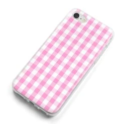 Pink Gingham Check IPhone Case -Wrap & Case Store Pink Gingham Check iPhone 8 Bumper Case on Silver iPhone Alternative Image