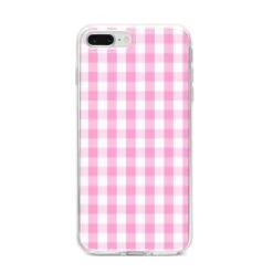Pink Gingham Check IPhone Case -Wrap & Case Store Pink Gingham Check iPhone 8 Plus Bumper Case on Silver iPhone