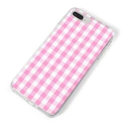 Pink Gingham Check IPhone Case -Wrap & Case Store Pink Gingham Check iPhone 8 Plus Bumper Case on Silver iPhone Alternative Image