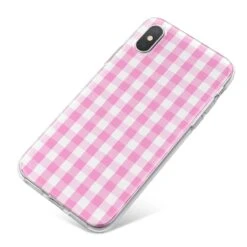 Pink Gingham Check IPhone Case -Wrap & Case Store Pink Gingham Check iPhone X Bumper Case on Silver iPhone