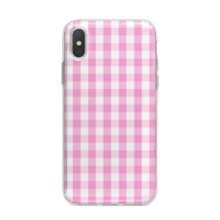 Pink Gingham Check IPhone Case -Wrap & Case Store Pink Gingham Check iPhone X Bumper Case on Silver iPhone Alternative Image 1