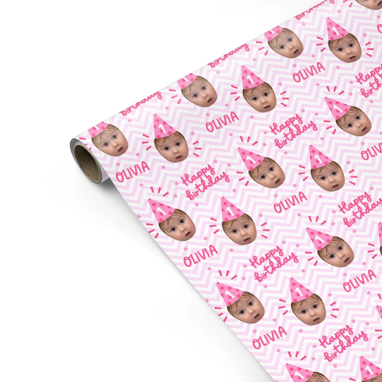 Pink Happy Birthday Personalised Face Wrapping Paper - Image 2