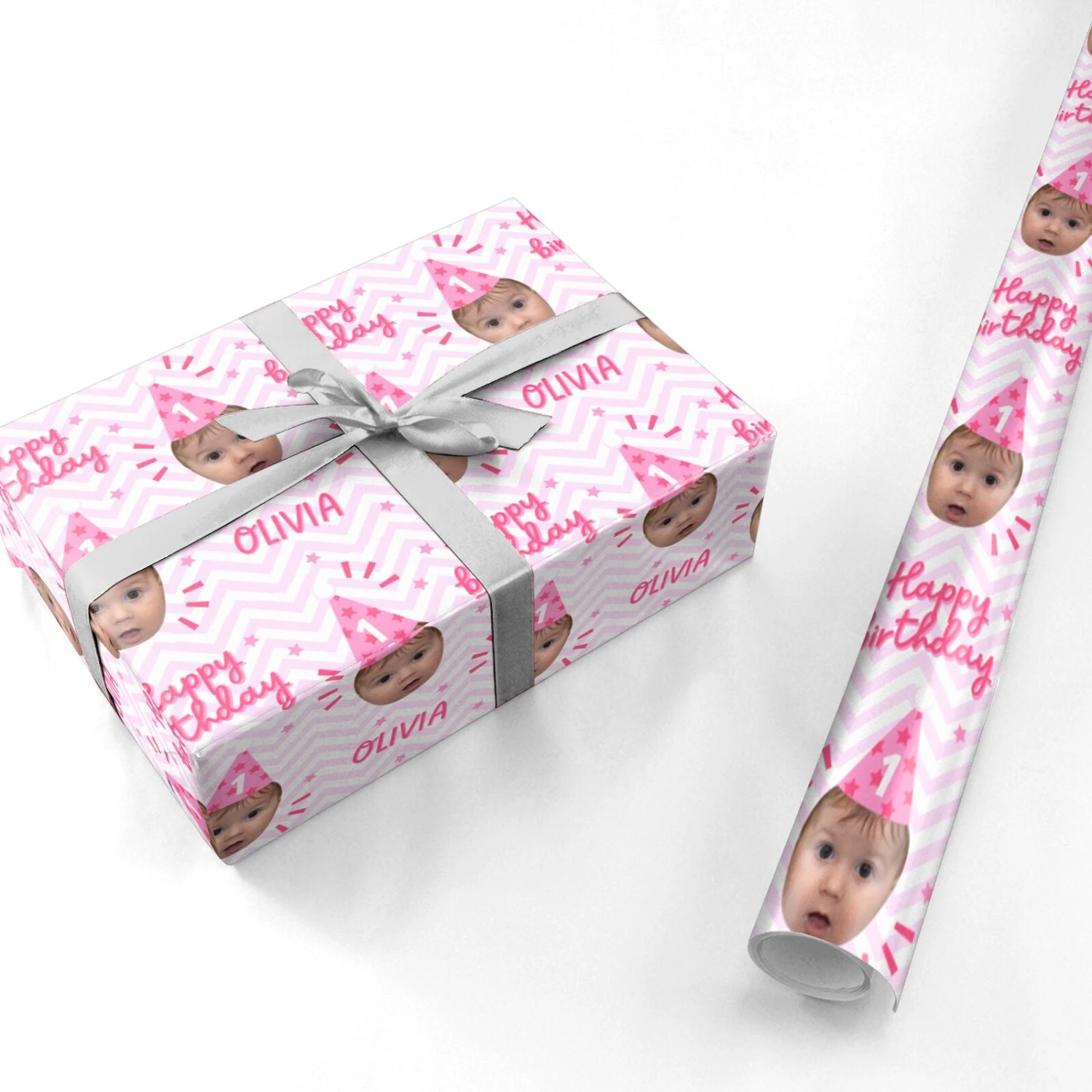 Pink Happy Birthday Personalised Face Wrapping Paper - Image 3