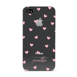 Pink Hearts With Custom Name IPhone Case -Wrap & Case Store Pink Hearts with Custom Name Apple iPhone 4s Case