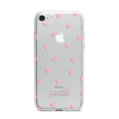 Pink Hearts With Custom Name IPhone Case -Wrap & Case Store Pink Hearts with Custom Name iPhone 7 Bumper Case on Silver iPhone