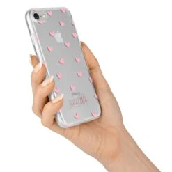 Pink Hearts With Custom Name IPhone Case -Wrap & Case Store Pink Hearts with Custom Name iPhone 7 Bumper Case on Silver iPhone Alternative Image