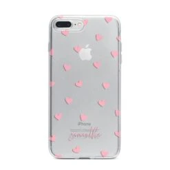Pink Hearts With Custom Name IPhone Case -Wrap & Case Store Pink Hearts with Custom Name iPhone 7 Plus Bumper Case on Silver iPhone