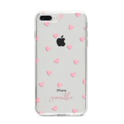Pink Hearts With Custom Name IPhone Case -Wrap & Case Store Pink Hearts with Custom Name iPhone 8 Plus Bumper Case on Silver iPhone