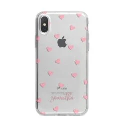 Pink Hearts With Custom Name IPhone Case -Wrap & Case Store Pink Hearts with Custom Name iPhone X Bumper Case on Silver iPhone Alternative Image 1