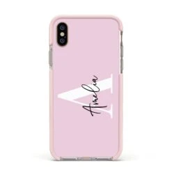 Pink Personalised Initial Name IPhone Case -Wrap & Case Store Pink Personalised Initial Name Apple iPhone Xs Impact Case Pink Edge on Gold Phone